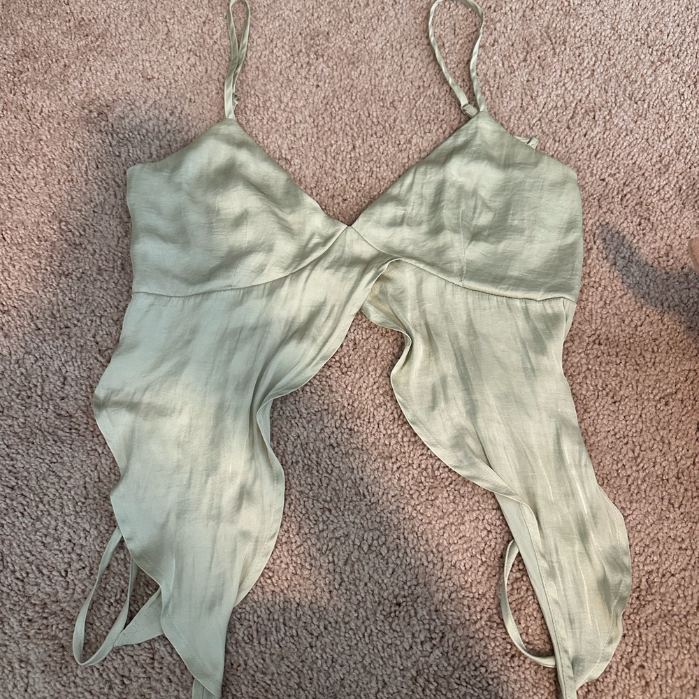 Le Lis Sage Green ruffle tie Crop Top